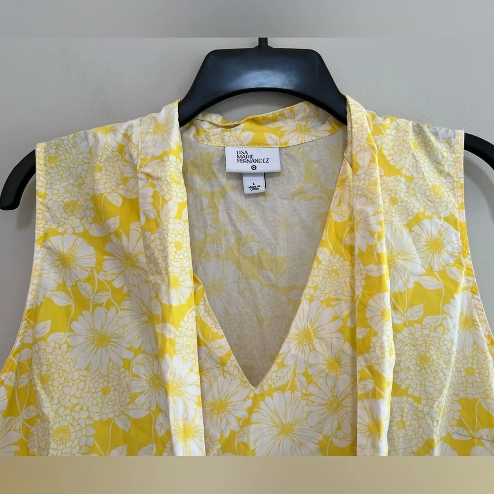 Lisa Marie Fernandez X Target Floral Yellow Cotton Tiered Dress Neck Tie, L - Picture 4 of 9